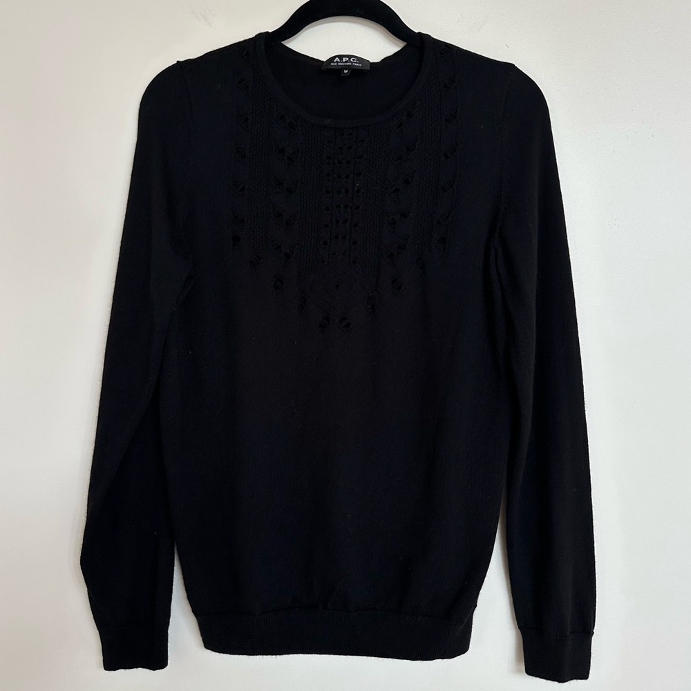 A.P.C. Black 100% Merino Wool Pullover Knit Sweater Size Medium